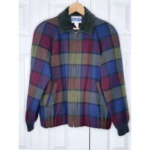 Vintage Pendleton Jacket Mens S Plaid Wool Bomber Corduroy Collar Made‎ USA 90s
